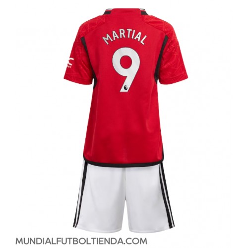 Camiseta Manchester United Anthony Martial #9 Primera Equipación Replica 2023-24 para niños mangas cortas (+ Pantalones cortos)